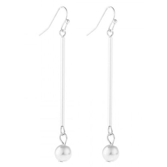 Silver Pearl Drop Dangle Earrings - Picture 1 of 3